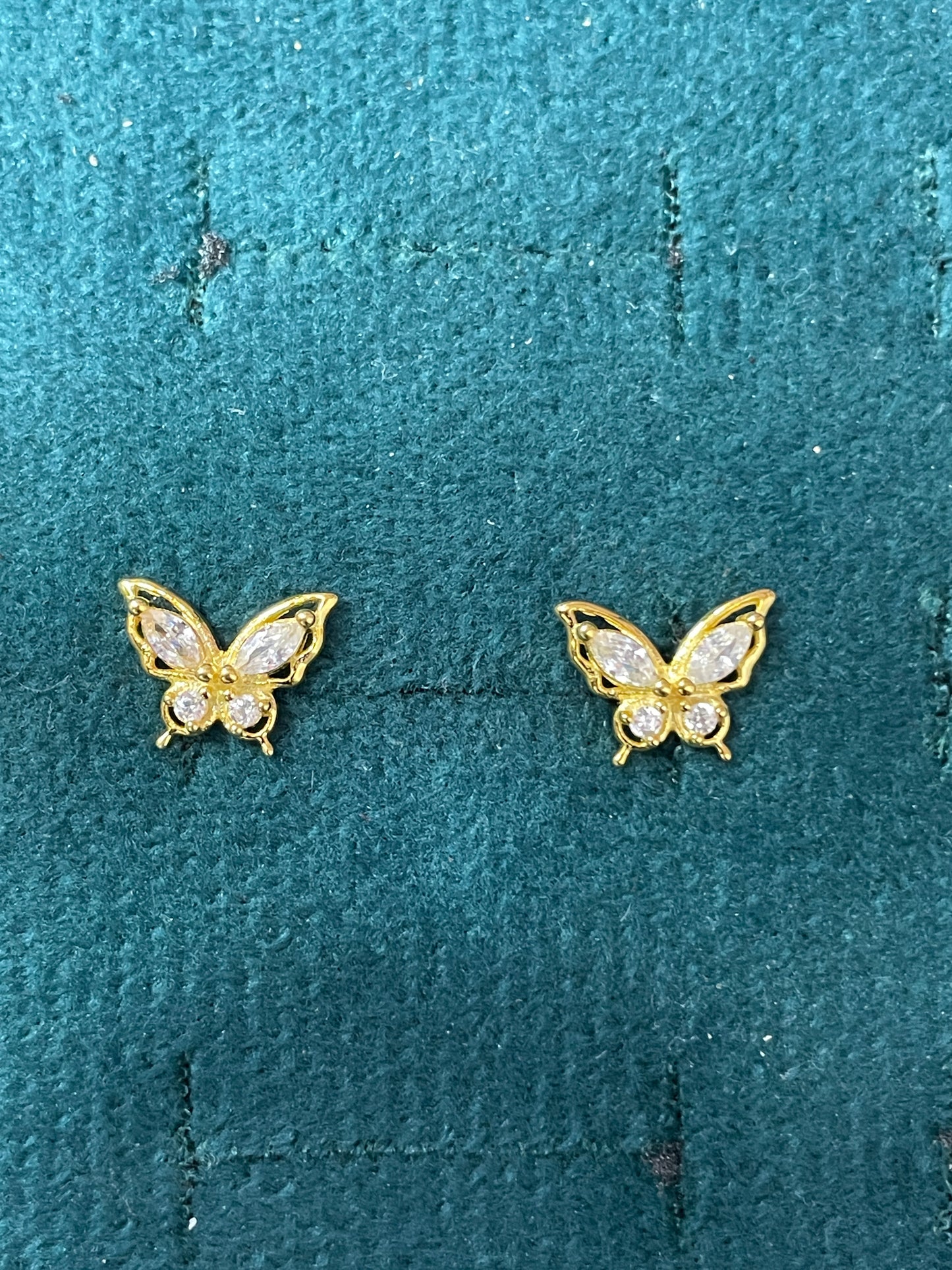 925 Silver Gold Finish Butterfly Stud Earrings | Ball Screw Back