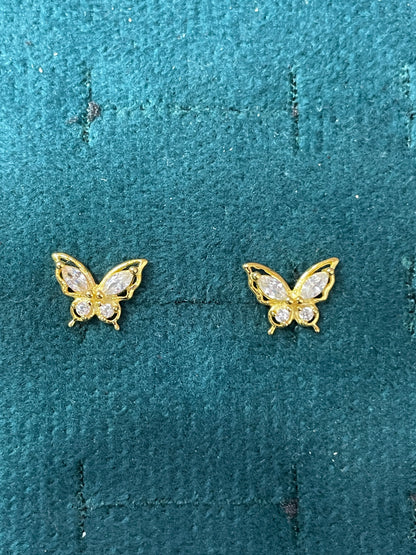 925 Silver Gold Finish Butterfly Stud Earrings | Ball Screw Back