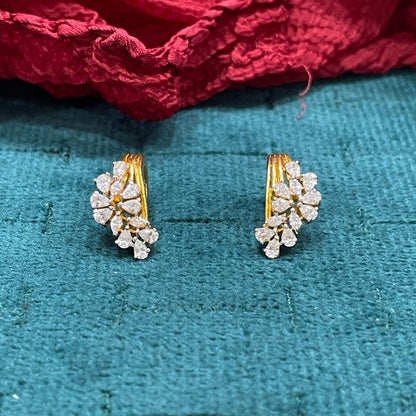 92.5 Silver Gold Plated Pear & Round CZ Floral Cluster Huggie Hoop