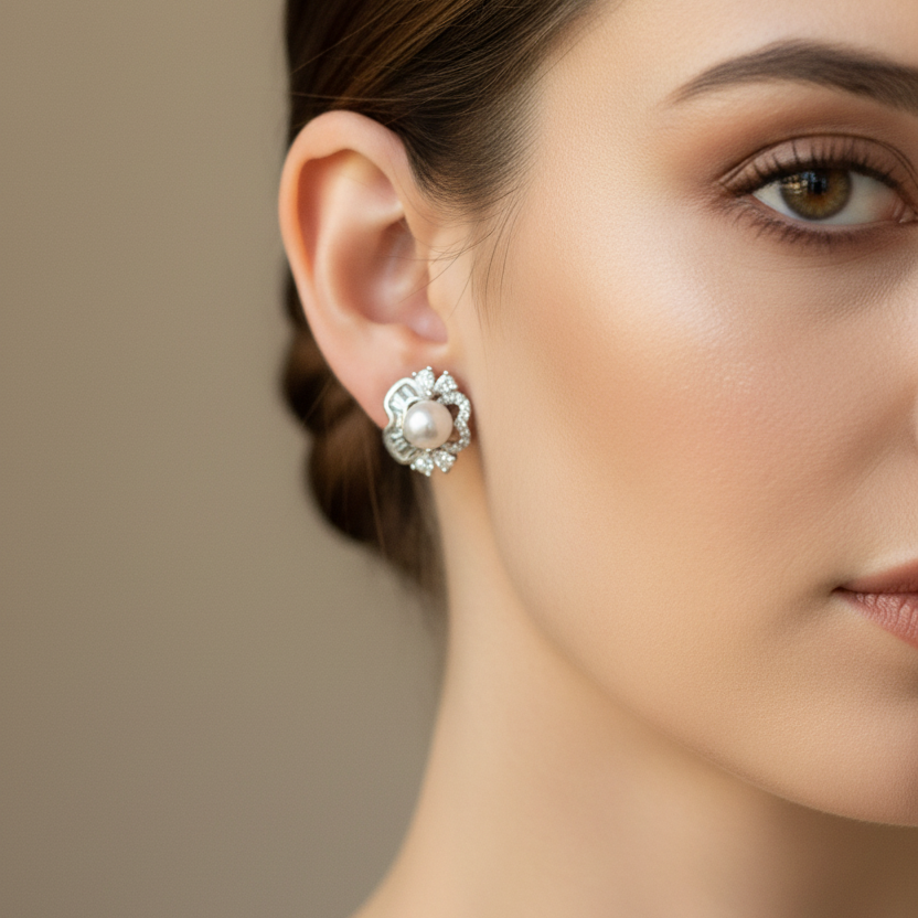92.5 Silver Stylish Pearl Earrings for Women | Elegant Classic Design | Premium Jewellery
