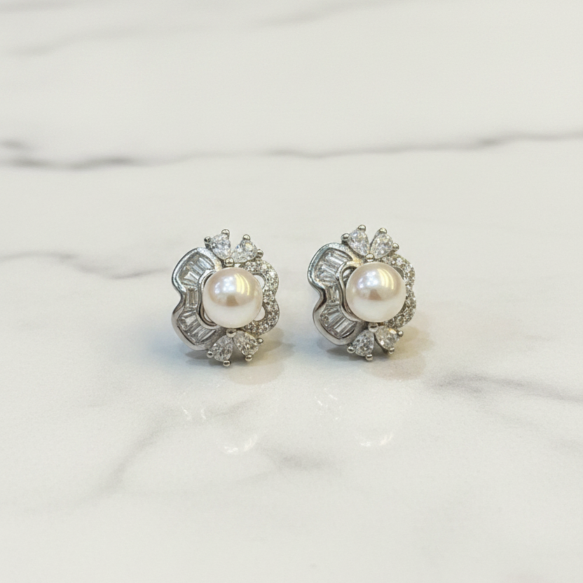 92.5 Silver Stylish Pearl Earrings for Women | Elegant Classic Design | Premium Jewellery pair