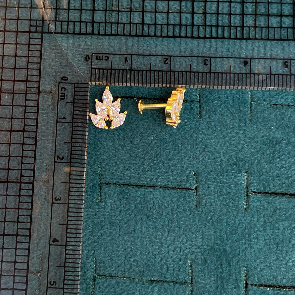 92.5 Silver Gold Plated White CZ Leaf Stud Earrings Pair