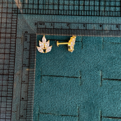 92.5 Silver Gold Plated White CZ Leaf Stud Earrings Pair