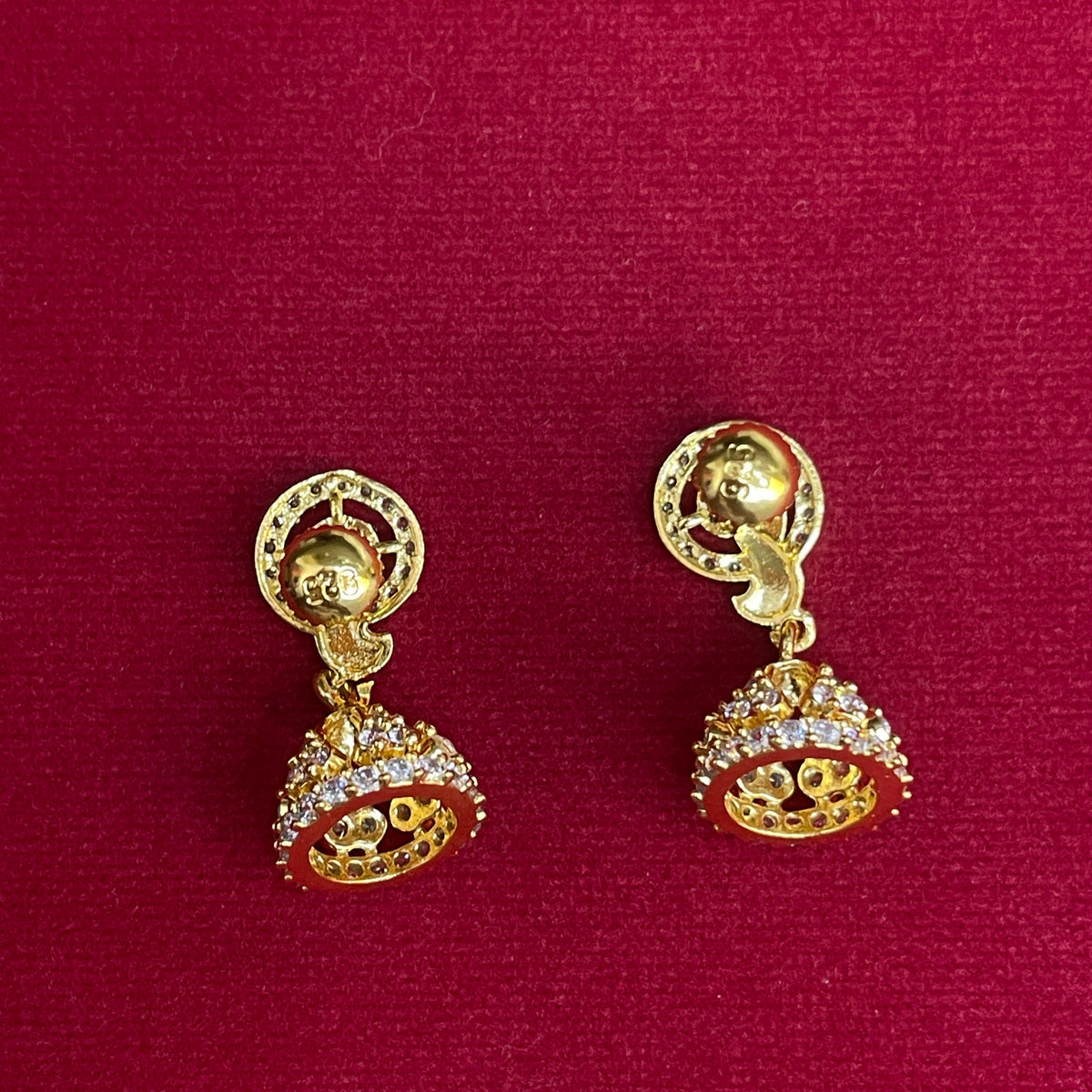 92.5 Silver Gold Plated White CZ Round Stud Jhumka Earrings for Women