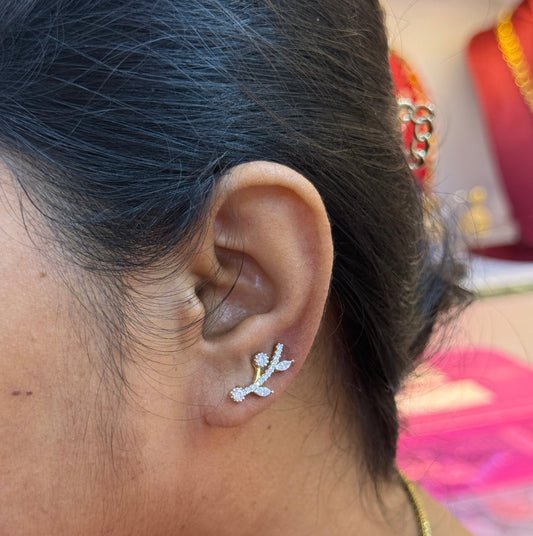 92.5 Silver Gold Plated Leaf Ear Cuffs for Women | Trendy Nature Design | Stylish Jewellery