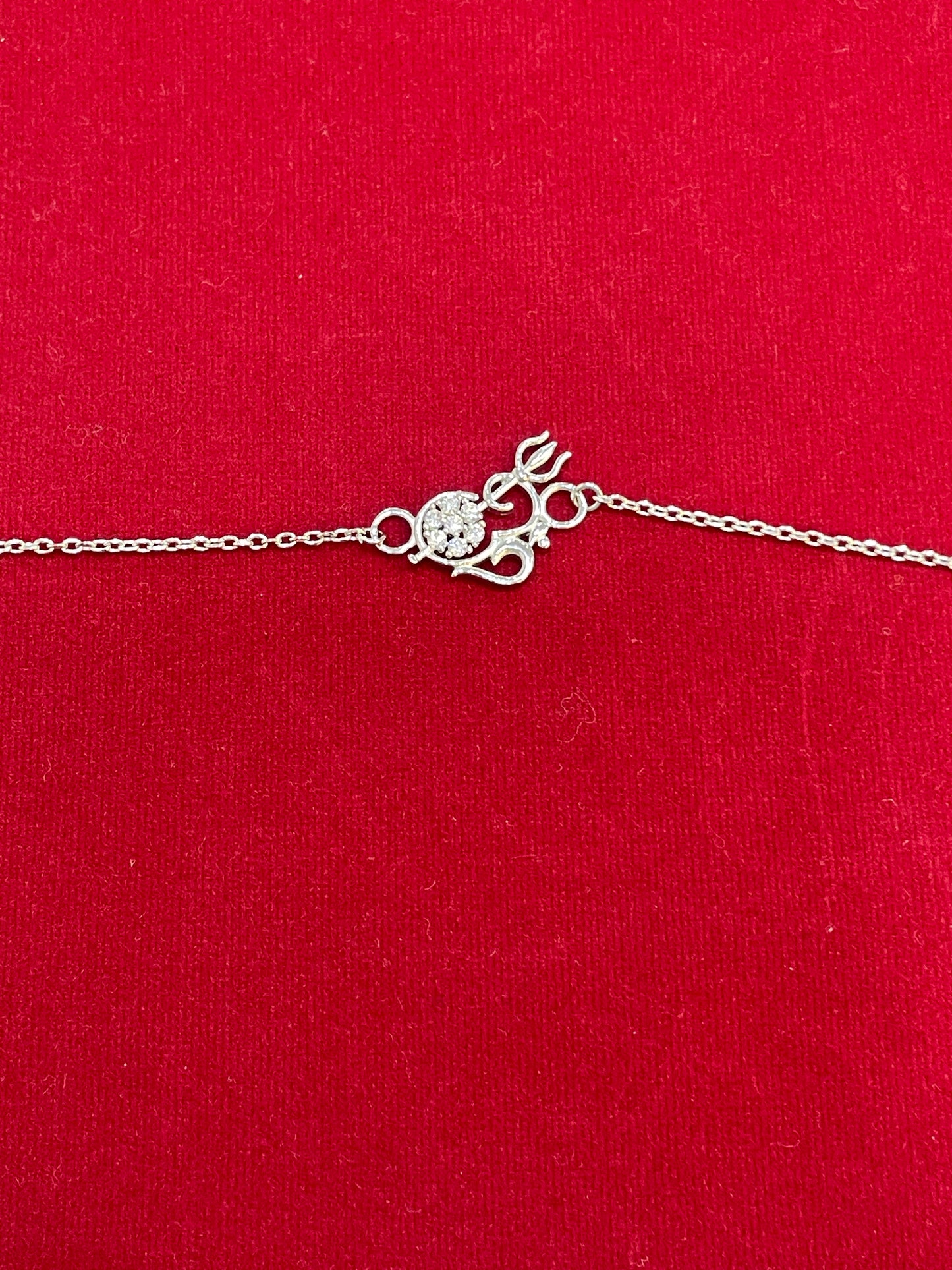 925 Sterling Silver Om Trishul Rakhi | CZ Stone Chain Rakhi for Raksha Bandhan