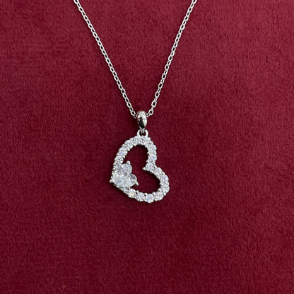 92.5 Silver White CZ Heart Pendant Chain for Women
