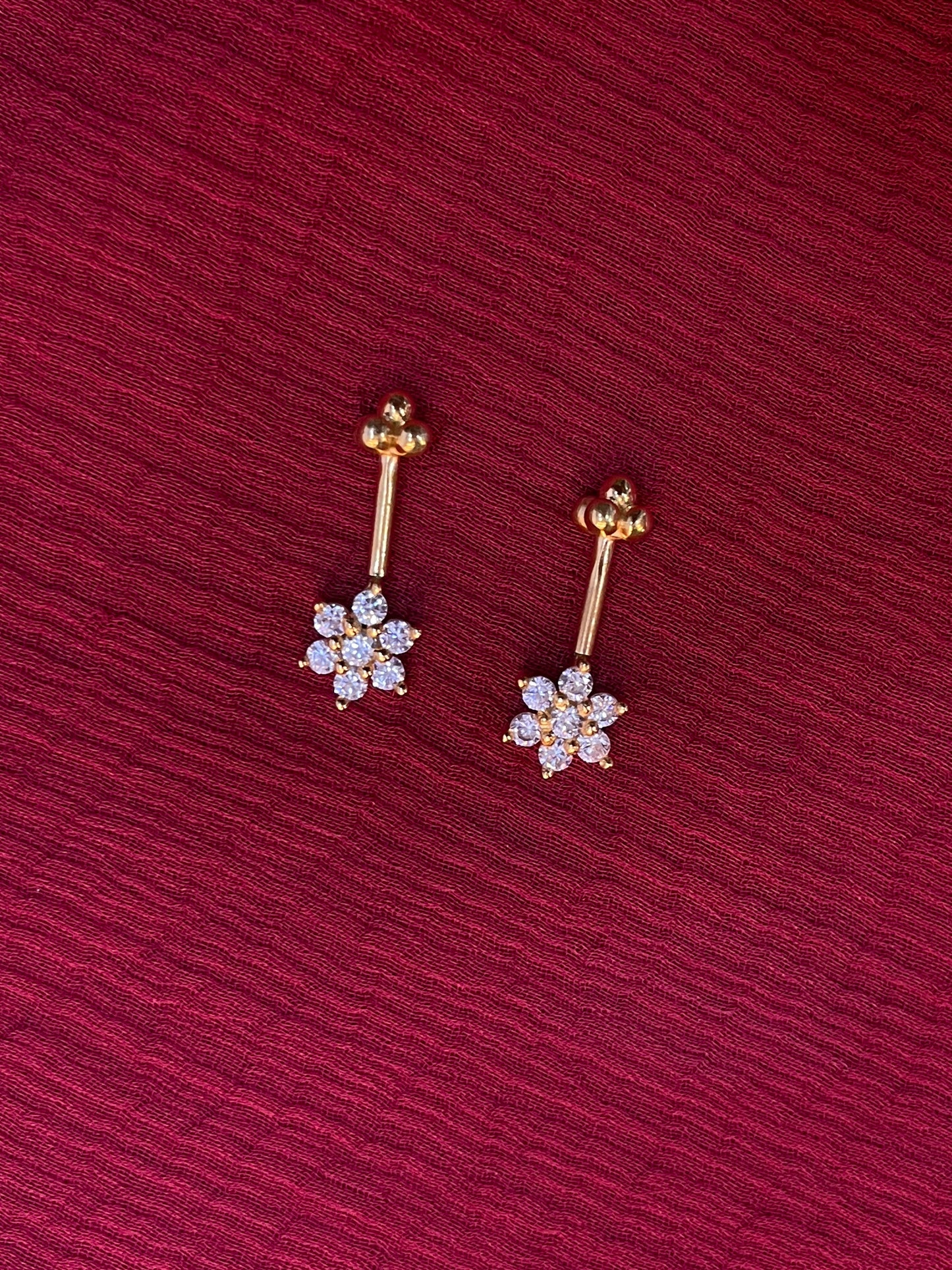 925 Silver Gold Plated Flower Bugadi Pair