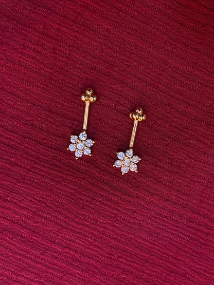 925 Silver Gold Plated Flower Bugadi Pair