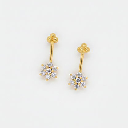 925 Silver Gold Plated Flower Bugadi Pair