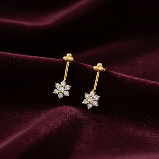 925 Silver Gold Plated Flower Bugadi Pair