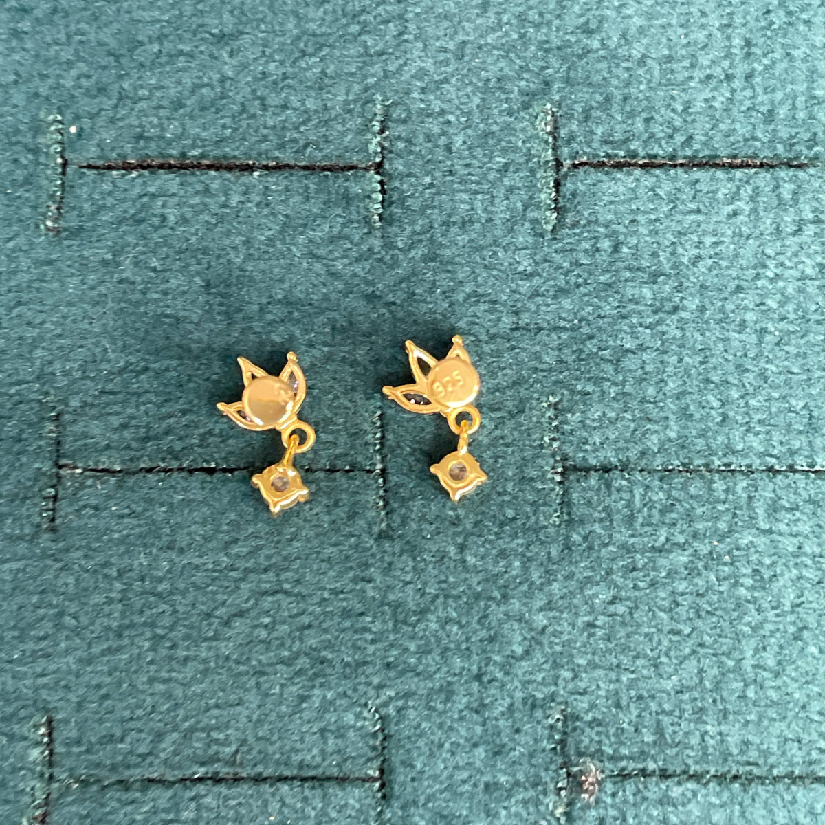 92.5 Sterling Silver Gold Plated Marquise CZ Lotus Drop Studs
