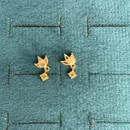 92.5 Sterling Silver Gold Plated Marquise CZ Lotus Drop Studs