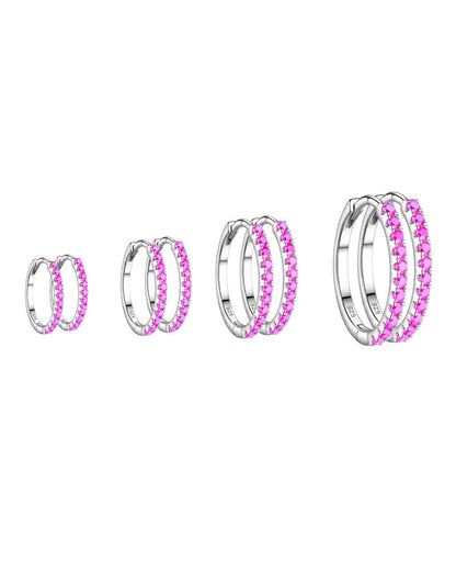 92.5 Silver Hoops with Pink Stones-Pair
