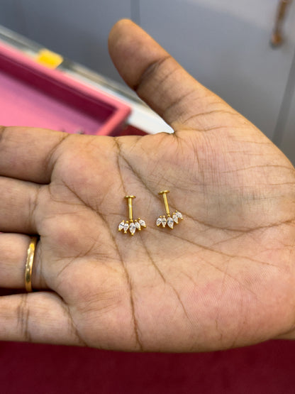 92.5 Silver Gold Plated Five Leaf Dainty Bugadi Pair | Minimal Floral Design | Jewellery
