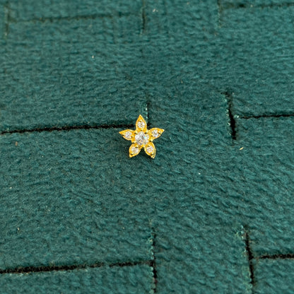 92.5 Silver Gold Plated White CZ Flower Stud Earrings for Women