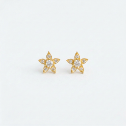 92.5 Silver Gold Plated White CZ Flower Stud Earrings for Women