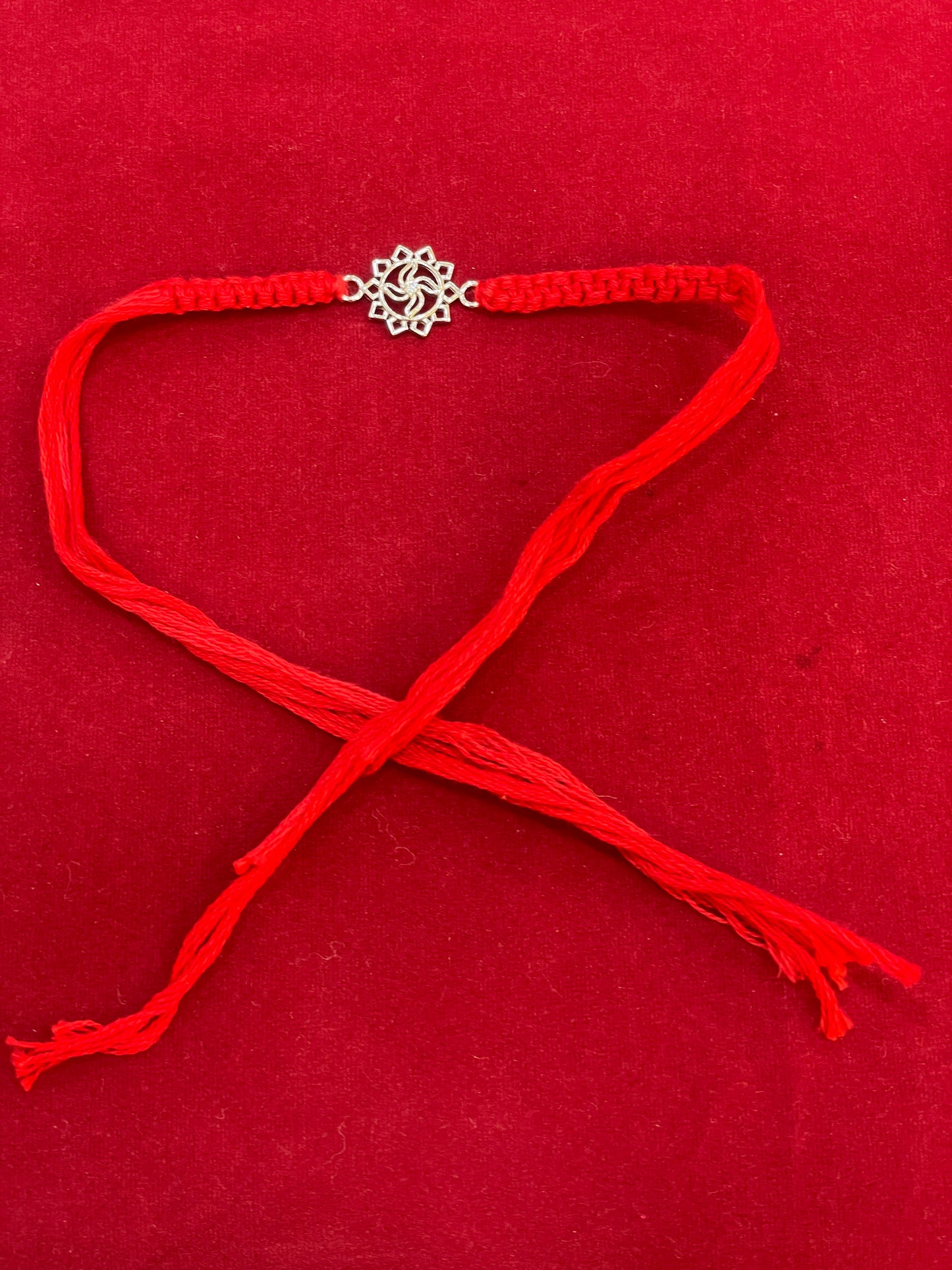 925 Sterling Silver Floral Mandala Rakhi | Red Thread Rakhi for Raksha Bandhan