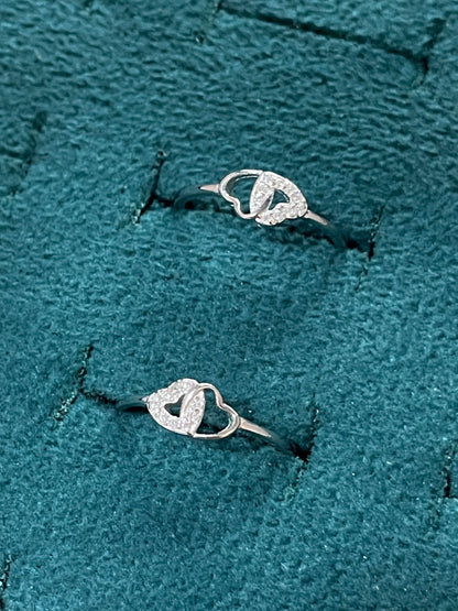92.5 Sterling Silver Double Heart Toe Rings for Women | Romantic Elegant Design