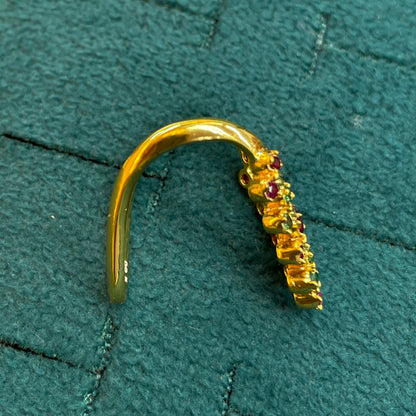 92.5 Silver Gold Plated Green & Pink CZ Vanki Ring for Women
