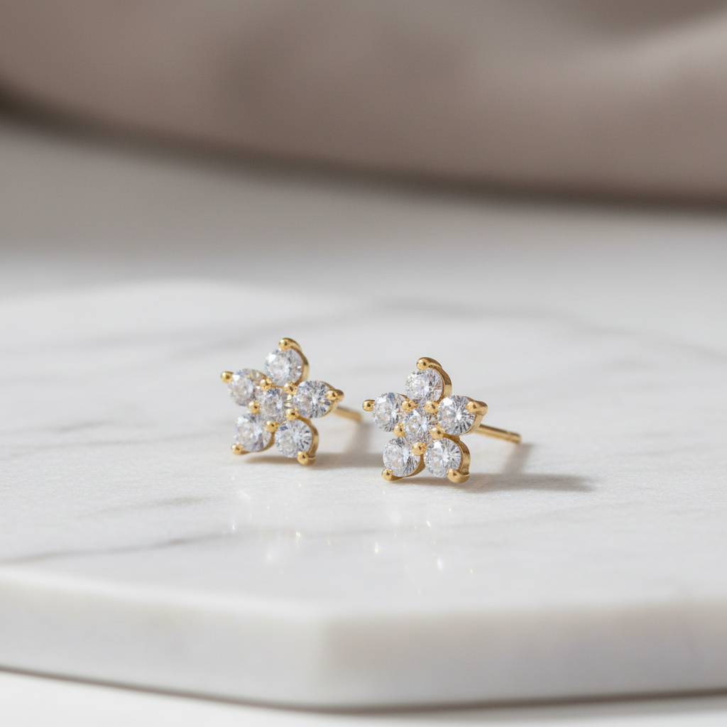 925 Silver Gold Plated 5 Petal Studs for Women | Floral Design pair