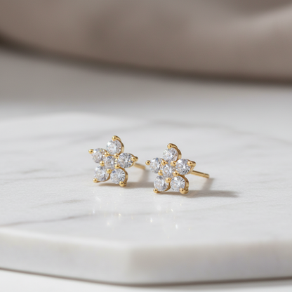 925 Silver Gold Plated 5 Petal Studs for Women | Floral Design pair