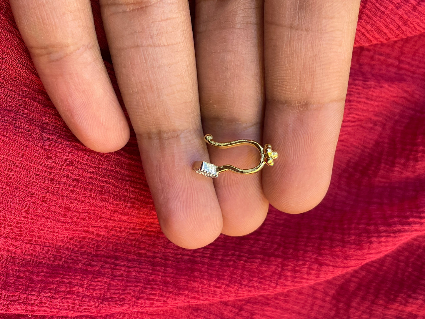 92.5 Silver Gold Plated White Stone Press-On Bugadi for Women | Stylish Non-Piercing Ear Cuff | Elegant Jewellery