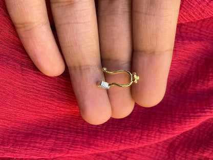 92.5 Silver Gold Plated White Stone Press-On Bugadi for Women | Stylish Non-Piercing Ear Cuff | Elegant Jewellery