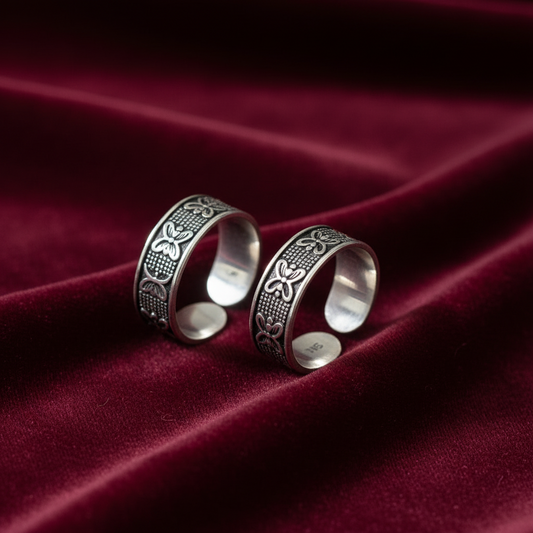 92.5 Silver Toe Rings for Women | Butterfly Oxidised Design | Traditional Jewellery