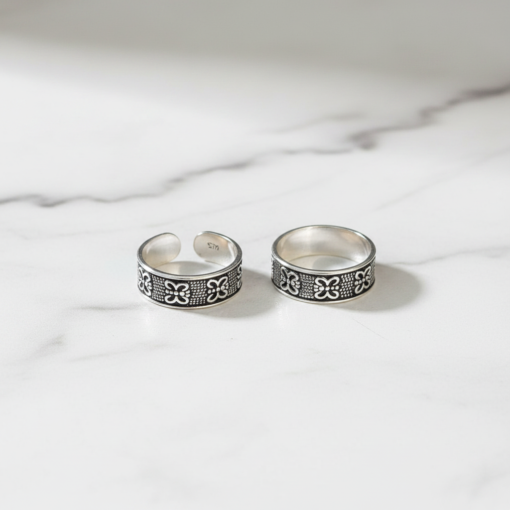 92.5 Silver Toe Rings for Women | Butterfly Oxidised Design | Traditional Jewellery
