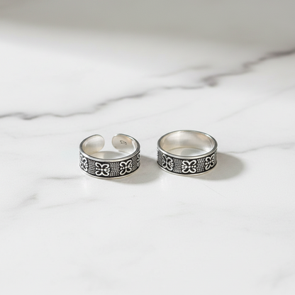 92.5 Silver Toe Rings for Women | Butterfly Oxidised Design | Traditional Jewellery