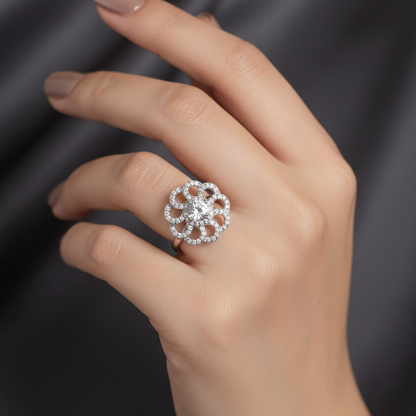 92.5 Silver White Stone Flower Ring for Women Size 10 | Elegant Floral Design | Stylish Statement Jewellery