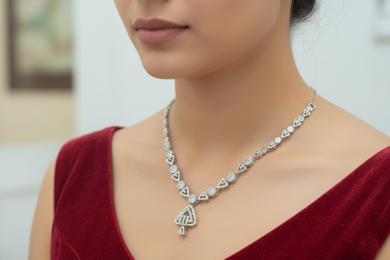 92.5 Silver Stylish Necklace for Women 19 Inches | Elegant Contemporary Design | Daily Wear Jewellery