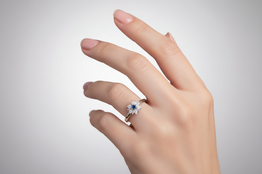 92.5 Silver Blue Stone Flower Ring for Women Size 13 | Stylish Floral Accent | Elegant Fashion Jewellery