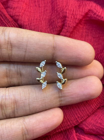 92.5 Silver Gold Plated Leaf Ear Cuffs for Women | Stylish Nature-Inspired Design | Elegant Trend Jewellery