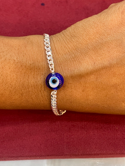 925 Silver Evil Eye Curb bracelet- 8 inch