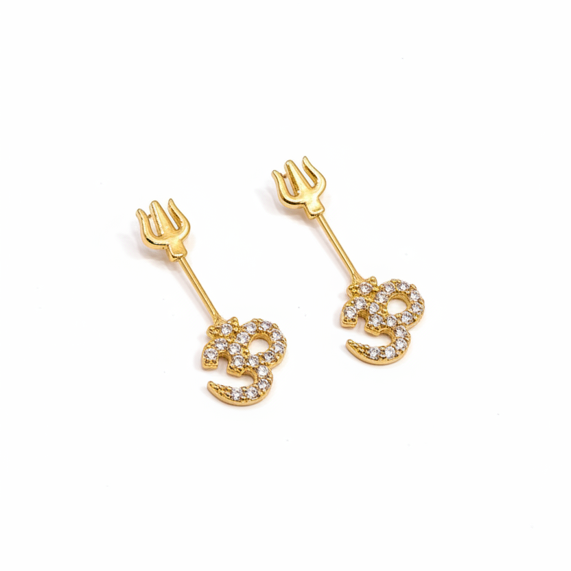 925 Silver Gold Plated Om Trishul Bugadi