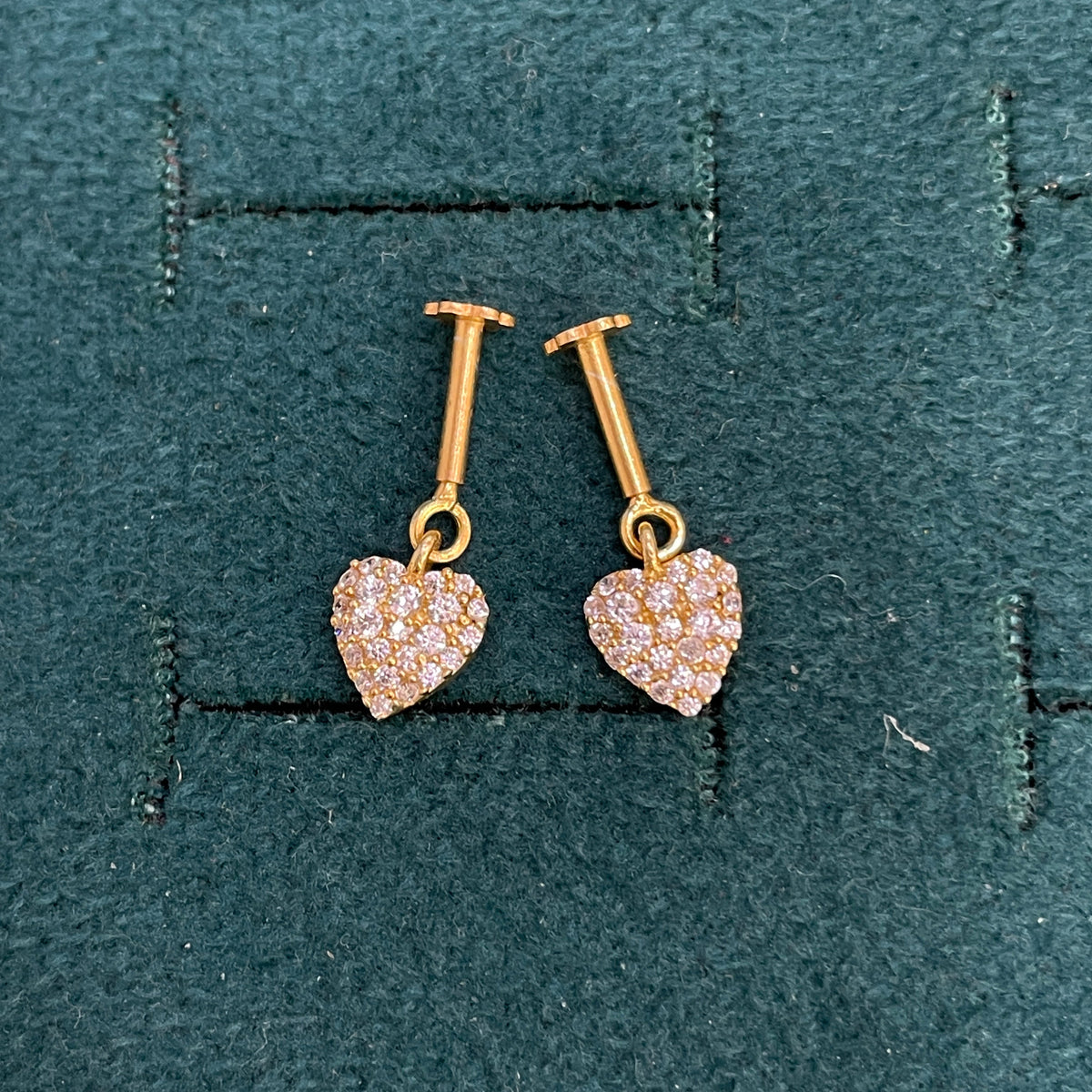 92.5 Sterling Silver Gold-Plated Pave CZ Heart Drop Bugadi Pair