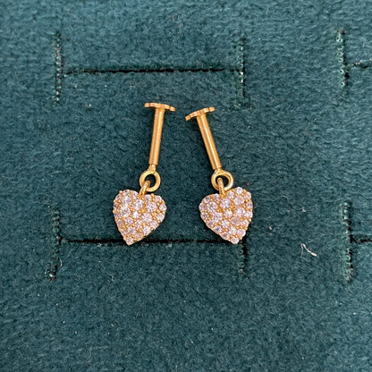92.5 Sterling Silver Gold-Plated Pave CZ Heart Drop Bugadi Pair