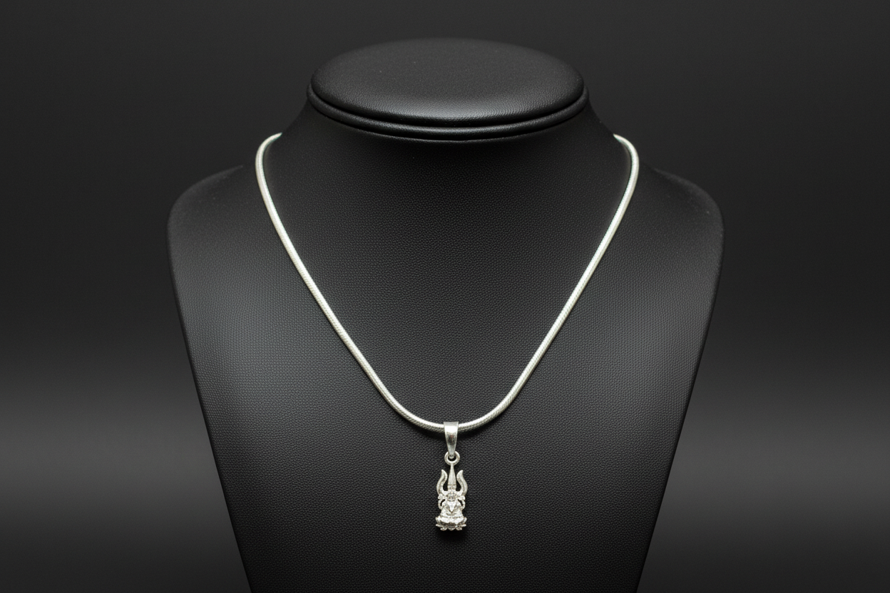 92.5 Silver Lakshmi Devi Trishul Design Pendant for Women – Traditional Temple Style