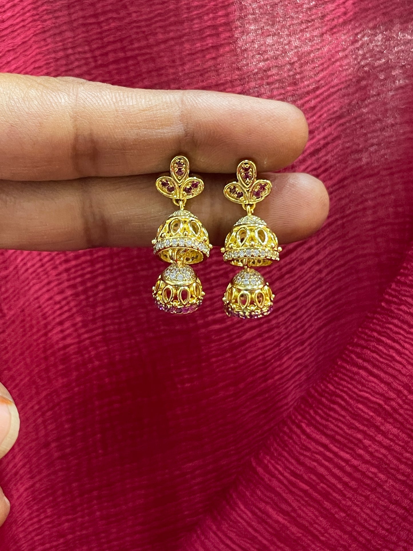 925 Silver Gold Plated Double Jhumki