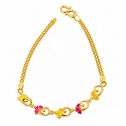 92.5 Silver Gold Plated Enamel Floral Bracelet for Women