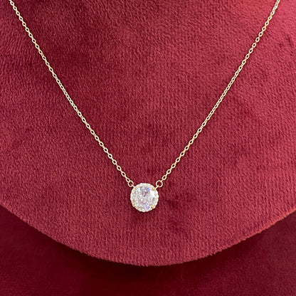 92.5 Silver Rose Gold Plated Pave CZ Round Disc Pendant Necklace for Women