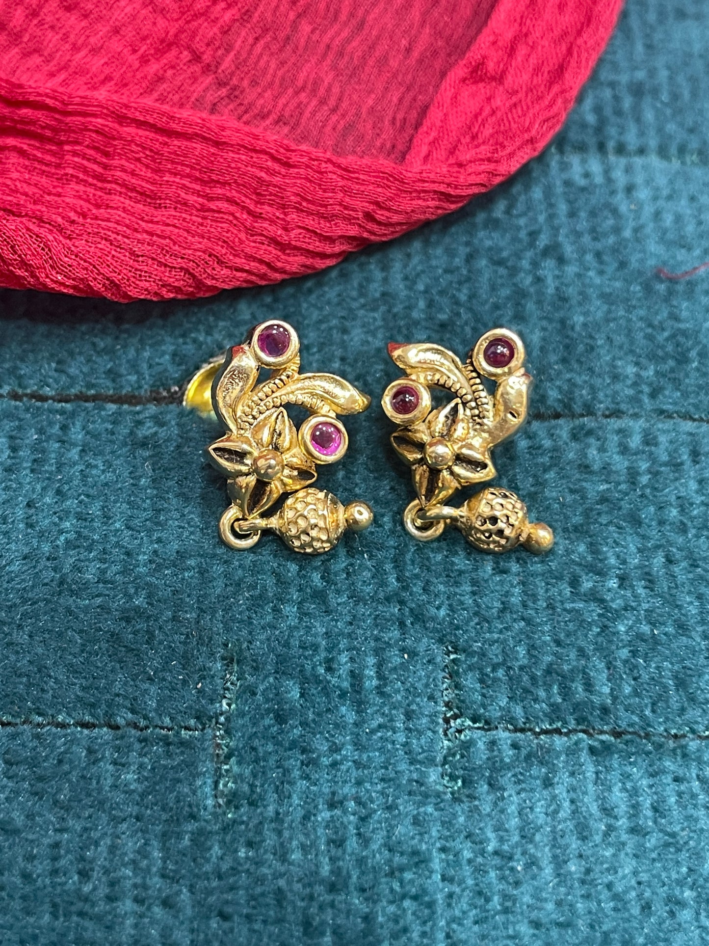 925 Silver Gold Plated Nakshi Drops