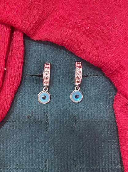 92.5 silver stylish heart evil eye bali earrings