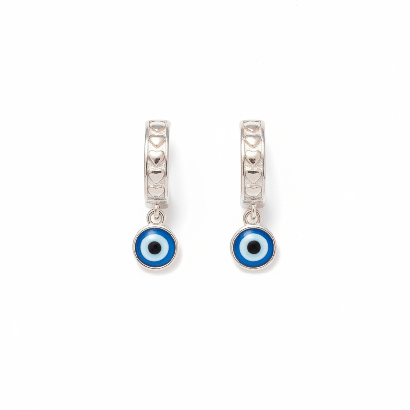 92.5 silver stylish heart evil eye bali earrings