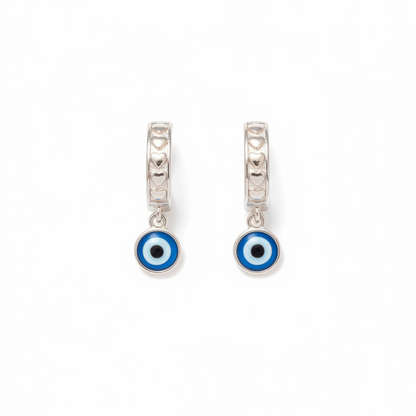 92.5 silver stylish heart evil eye bali earrings