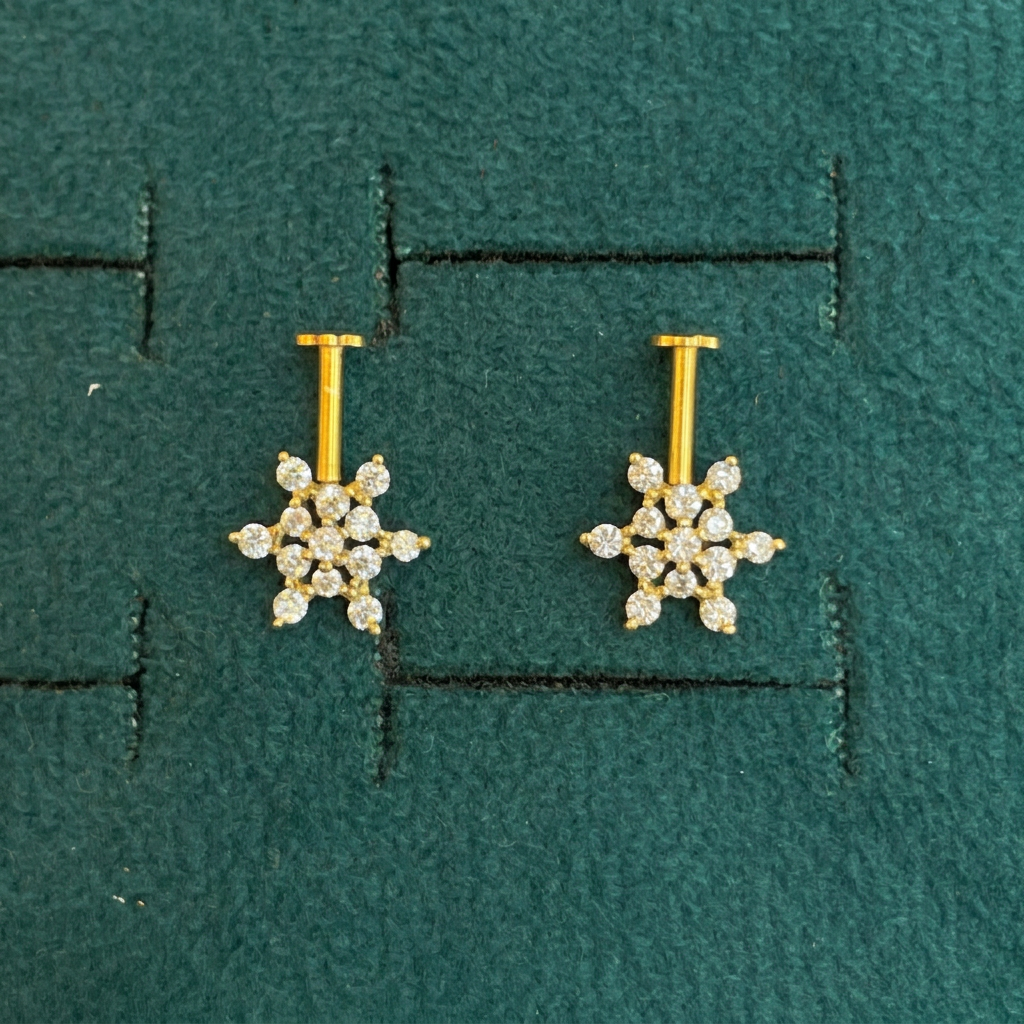 92.5 Silver Floral Piercing Bugadi Pair