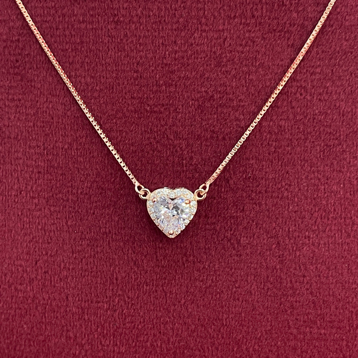 92.5 Silver Rose Gold Plated White CZ Heart Pendant Necklace for Women