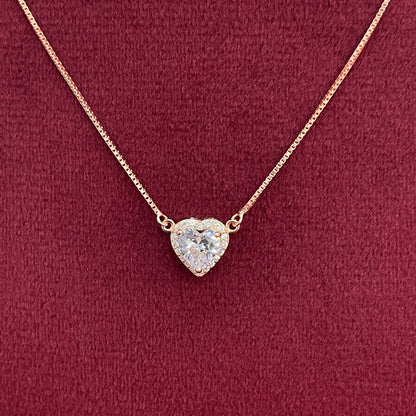 92.5 Silver Rose Gold Plated White CZ Heart Pendant Necklace for Women